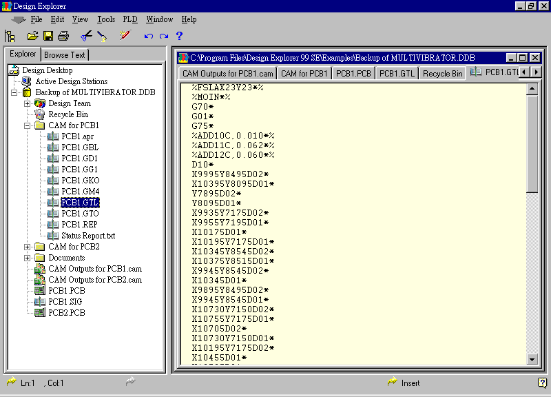 要檢查各Gerber輸出文件，則在瀏覽器中打開CAM Output for PCB1，即可看到一系列Gerber輸出文件。