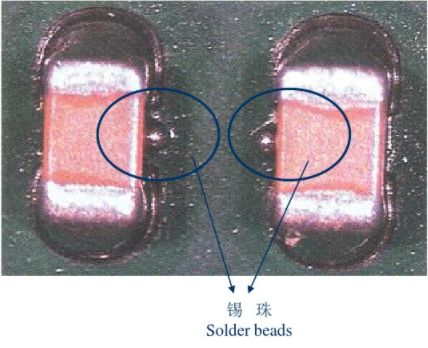 錫珠示意：位于元器件腰部一側(cè)